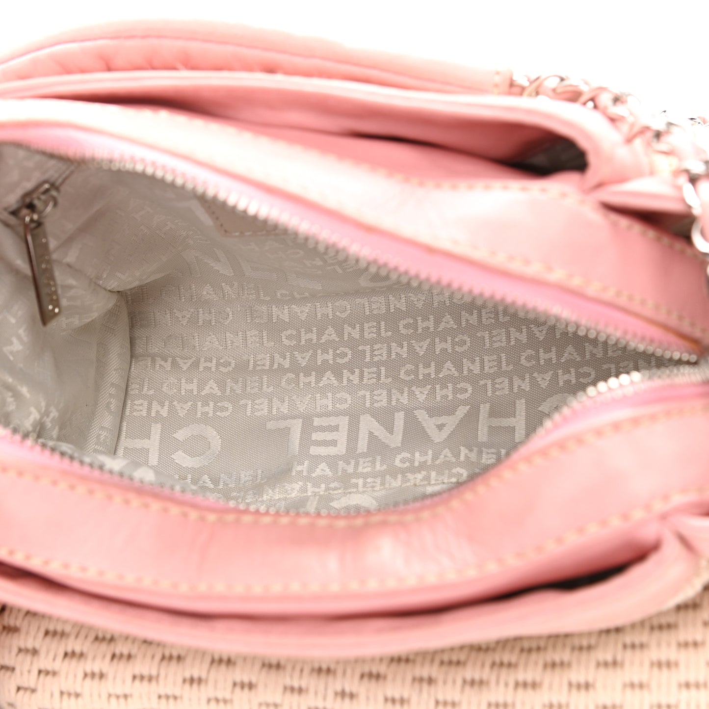 Canvas Woven Lambskin Lax Accordion Hobo Pink