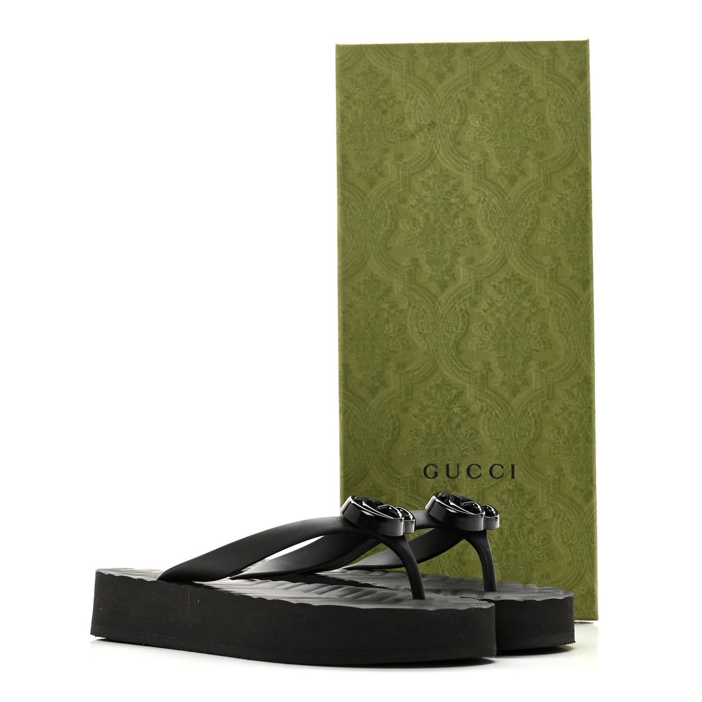 Rubber Chevron Womens GG Thong Sandals 35 Black