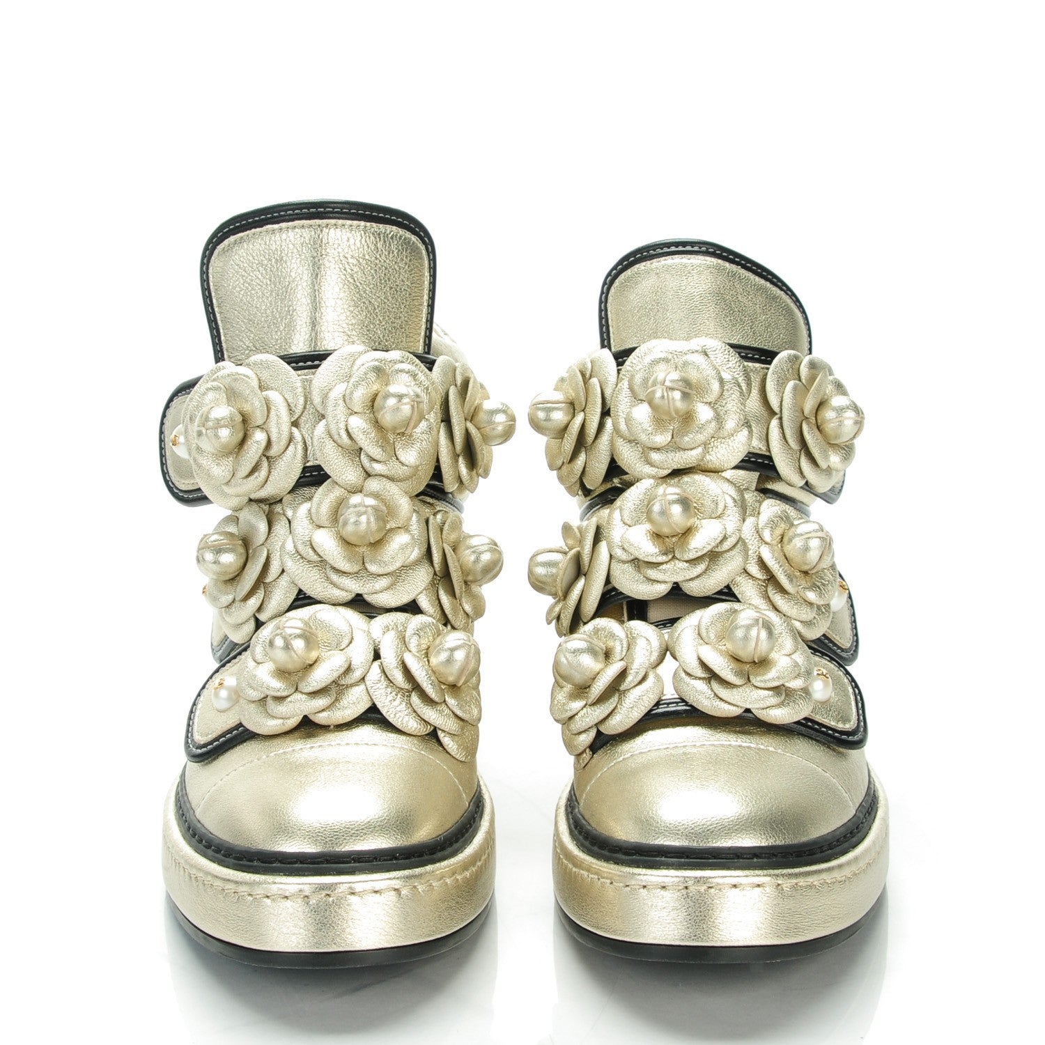 Chanel Metallic Lambskin Pearl Camellia High Top Sneakers 37 Gold 2 of 8