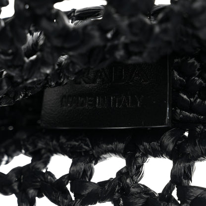 Prada Yarn Raffia Effect Crochet Logo Embroidered Tote Bag Black 6 of 9