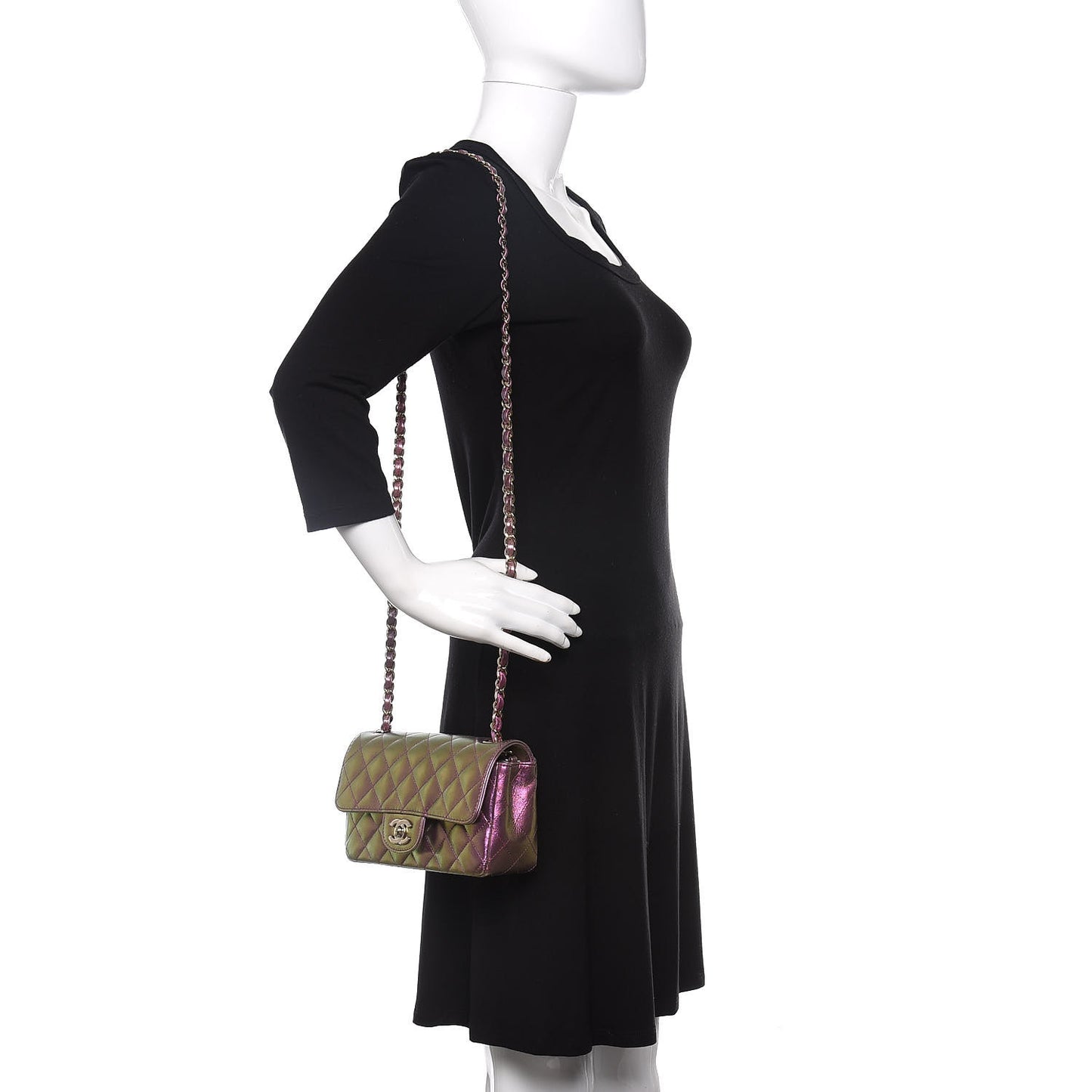 Iridescent Lambskin Quilted Mini Rectangular Flap Purple