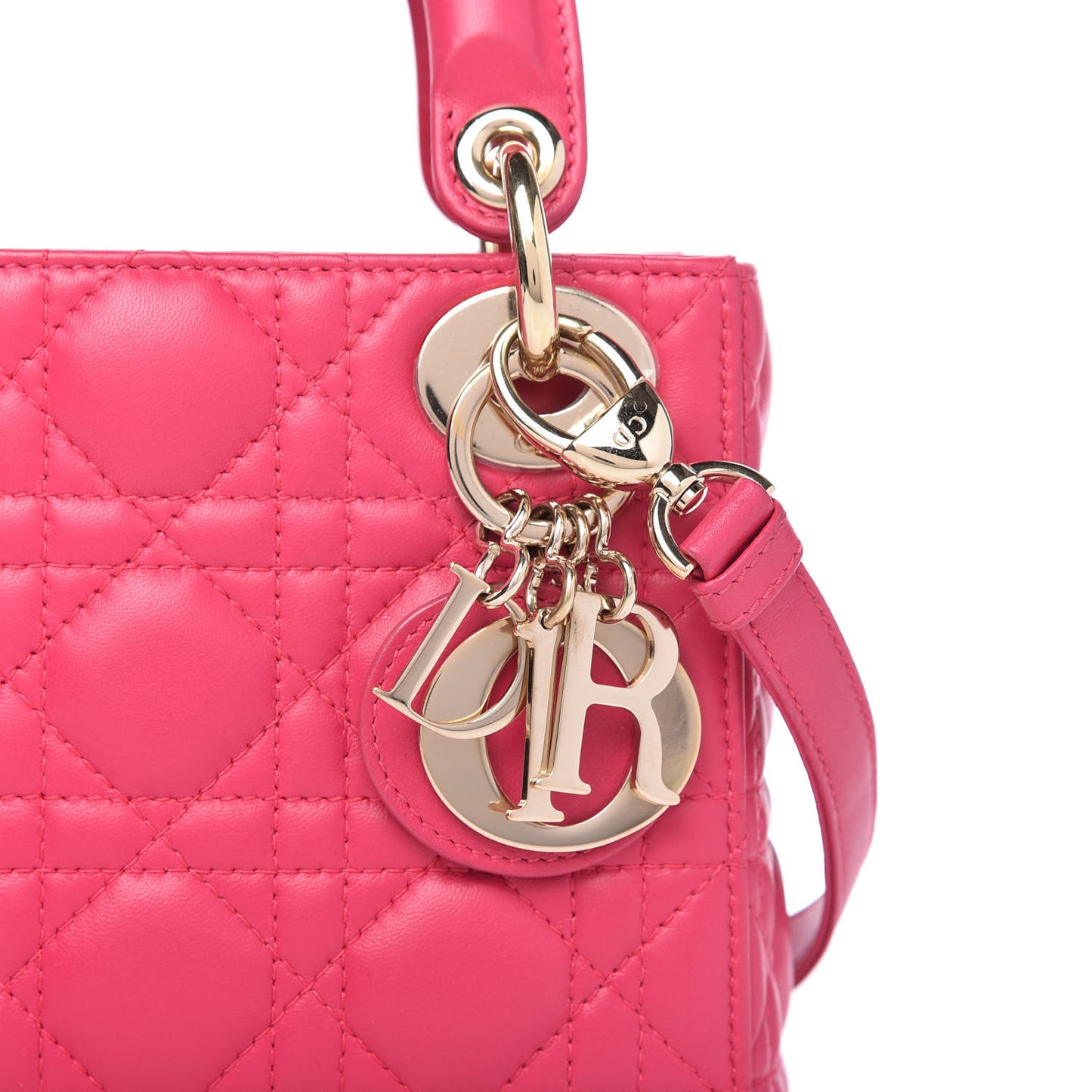 Lambskin Cannage Mini Lady Dior Fuchsia