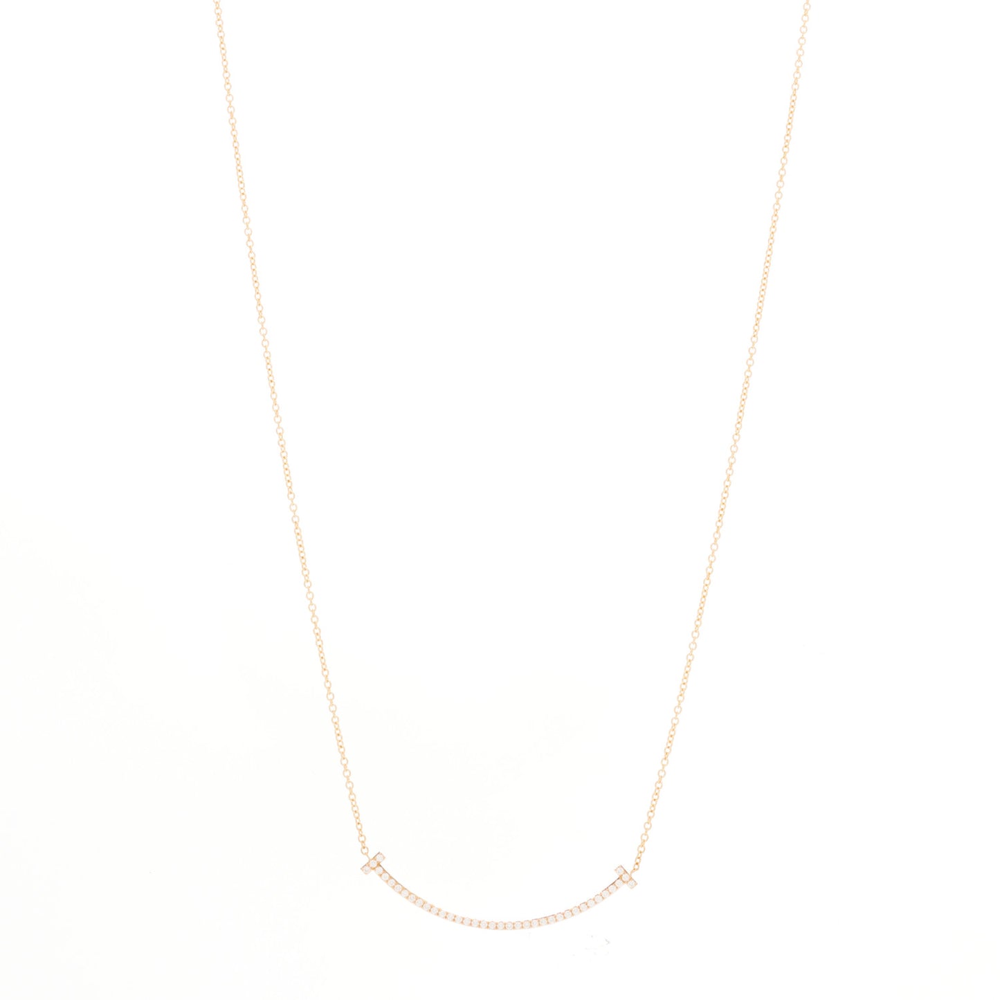 18K Rose Gold Diamond Small T Smile Pendant Necklace