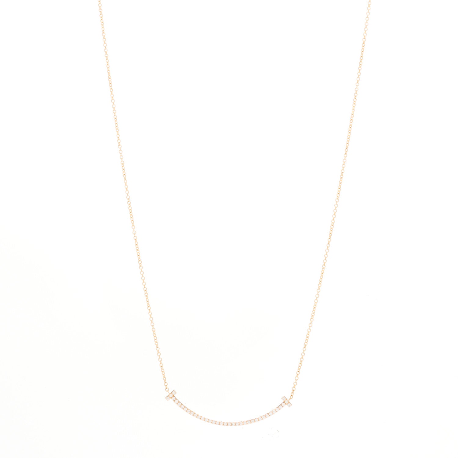 Tiffany 18K Rose Gold Diamond Small T Smile Pendant Necklace 1 of 6