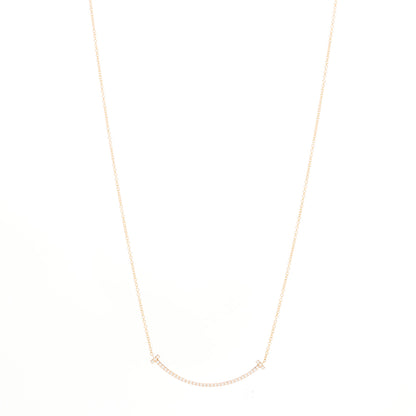 Tiffany 18K Rose Gold Diamond Small T Smile Pendant Necklace 1 of 6