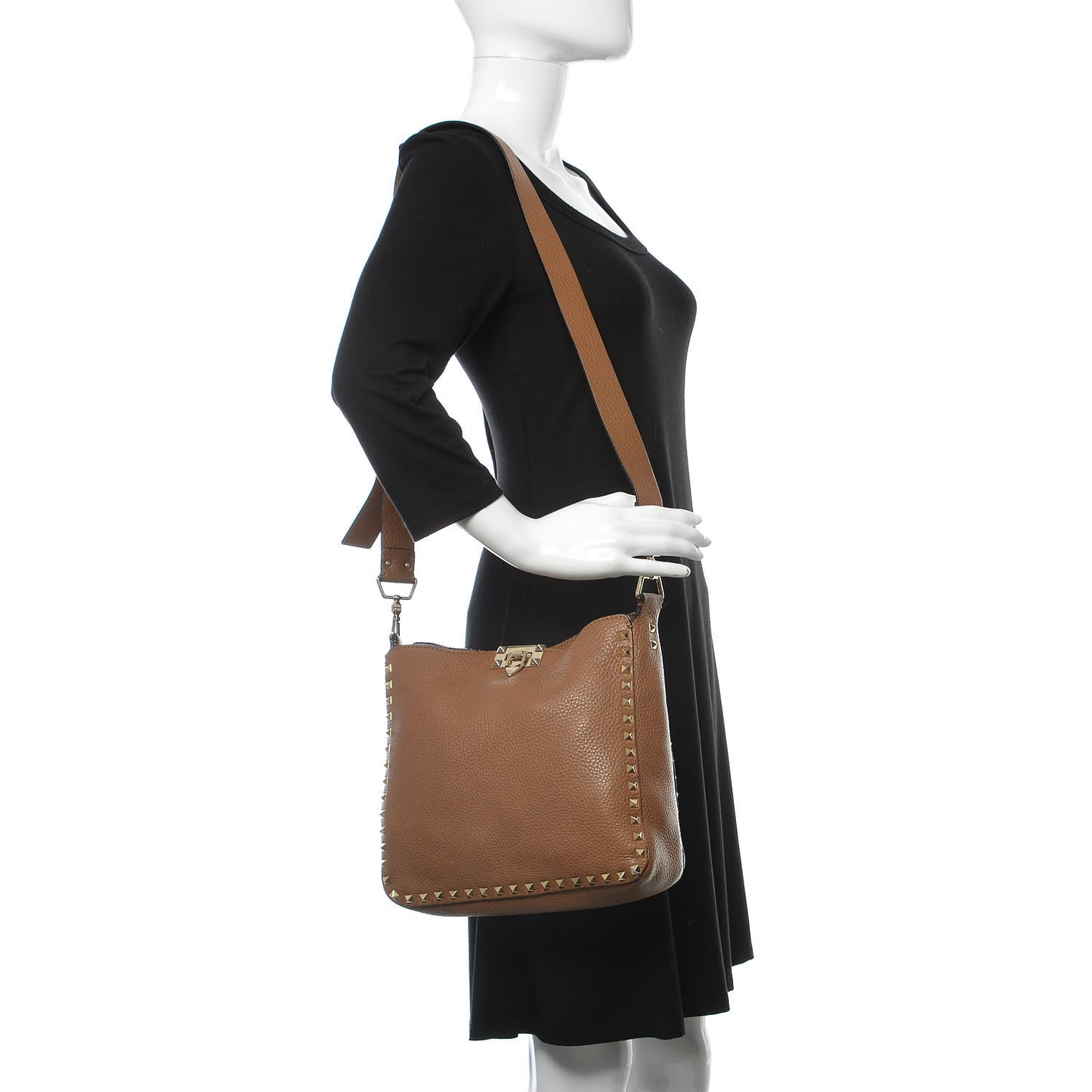 Pebbled Calfskin Small Rockstud Flip-Lock Messenger Bag Light Cuir