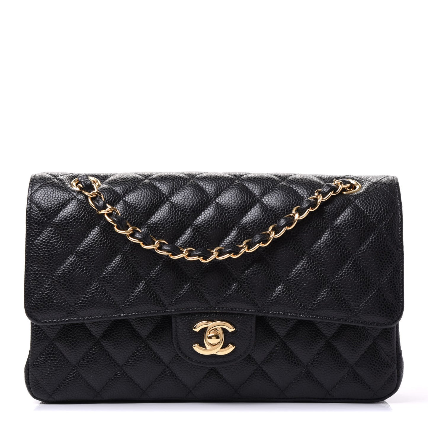 Caviar Quilted Medium Double Flap Black