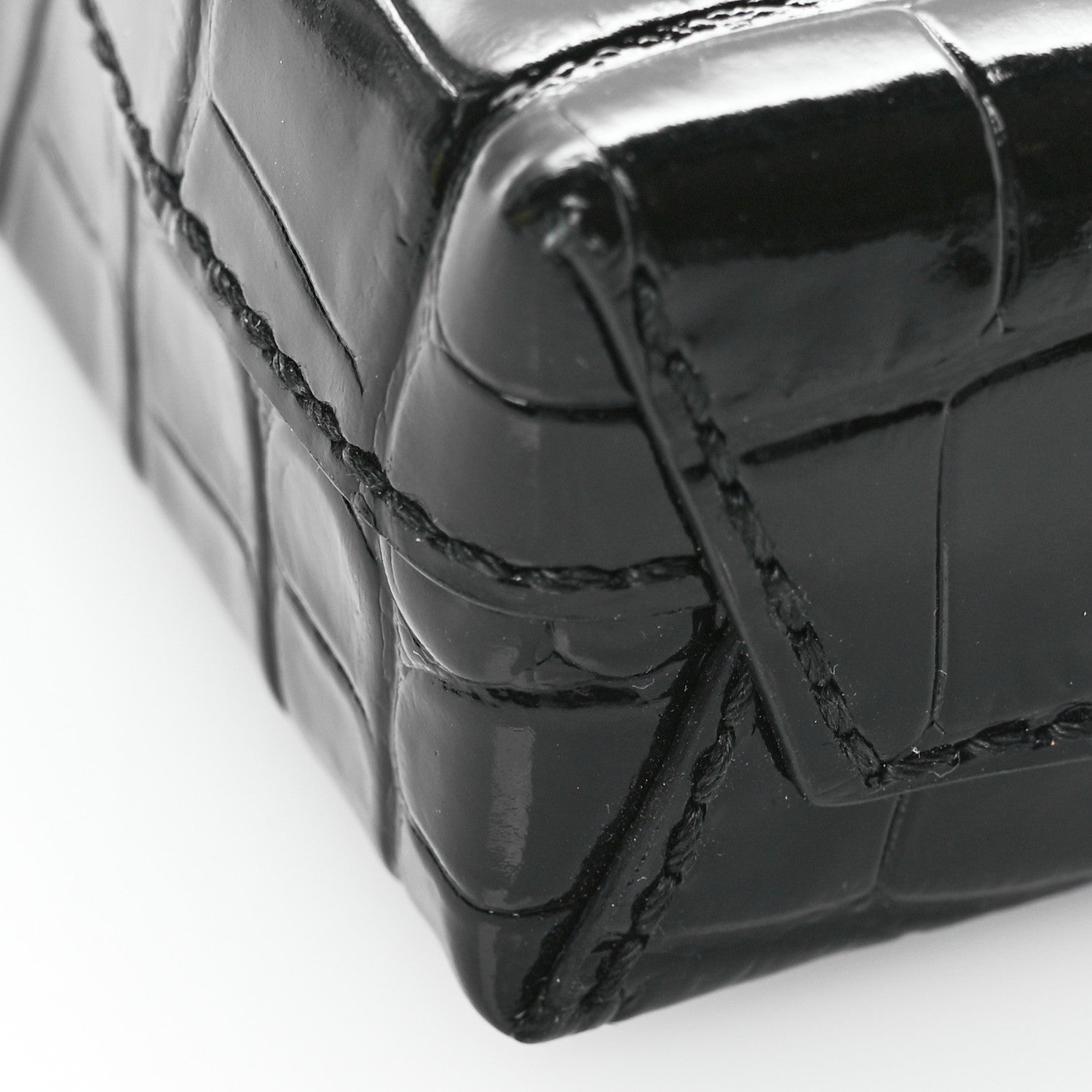 Balenciaga Calfskin Crocodile Embossed Logo Shopping Phone Holder Bag Black 9 of 10