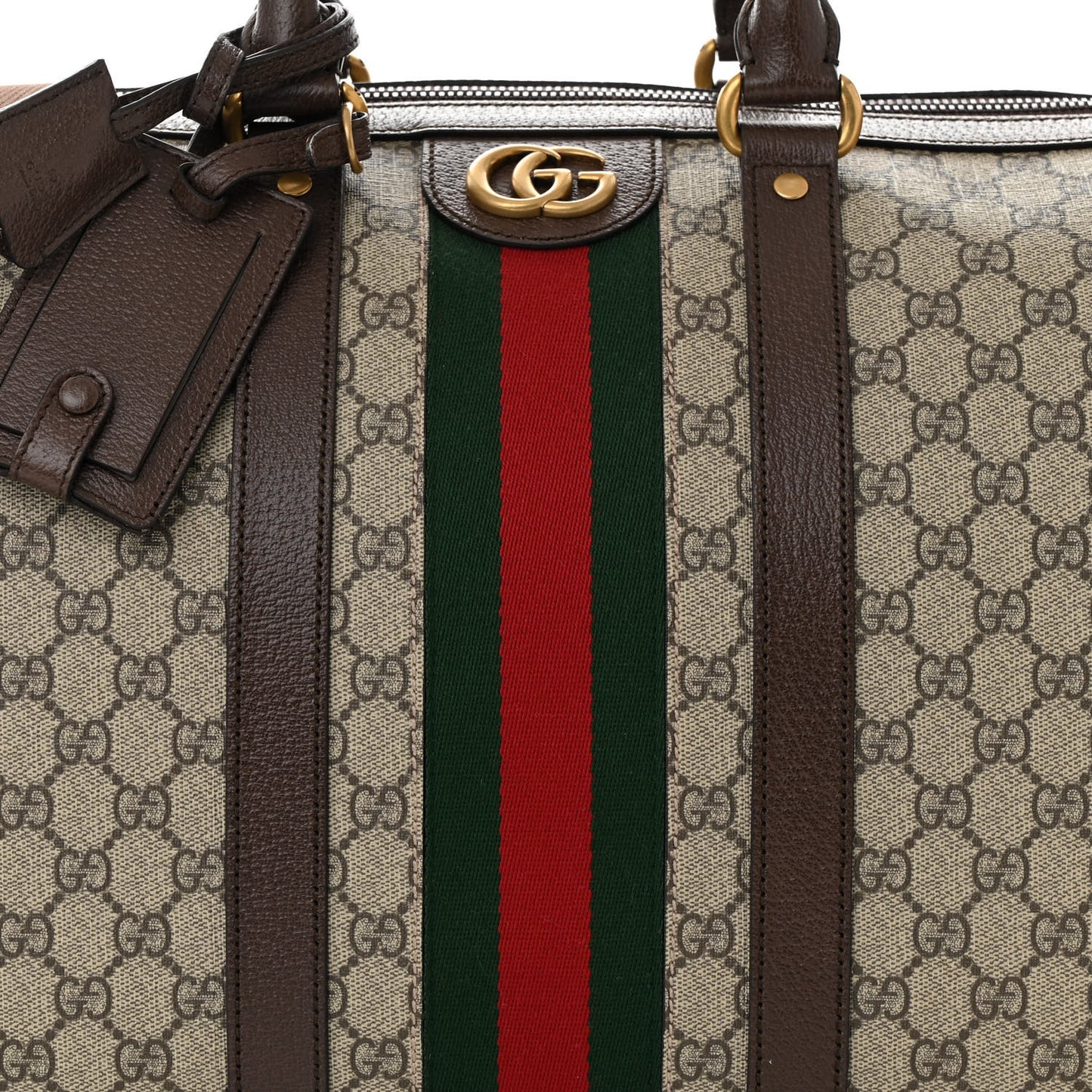 GG Supreme Monogram Textured Dollar Calfskin Web Medium Savoy Duffle Bag Beige Ebony New Acero