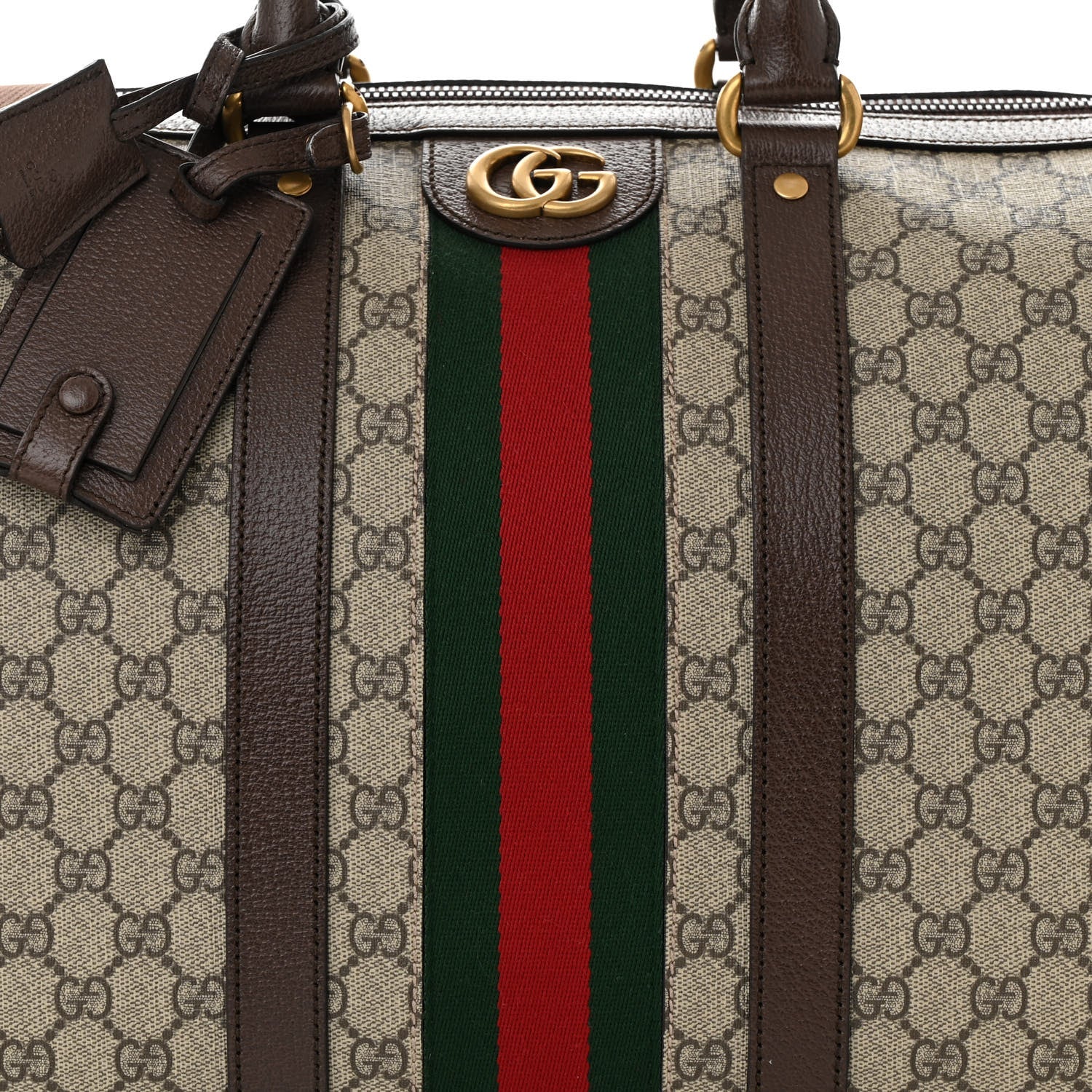 Gucci GG Supreme Monogram Textured Dollar Calfskin Web Medium Savoy Duffle Bag Beige Ebony New Acero 7 of 9