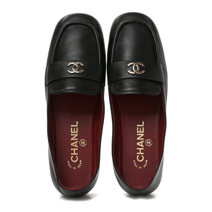 Chanel Goatskin CC Mocassin Loafers 38.5 Black 2 of 9
