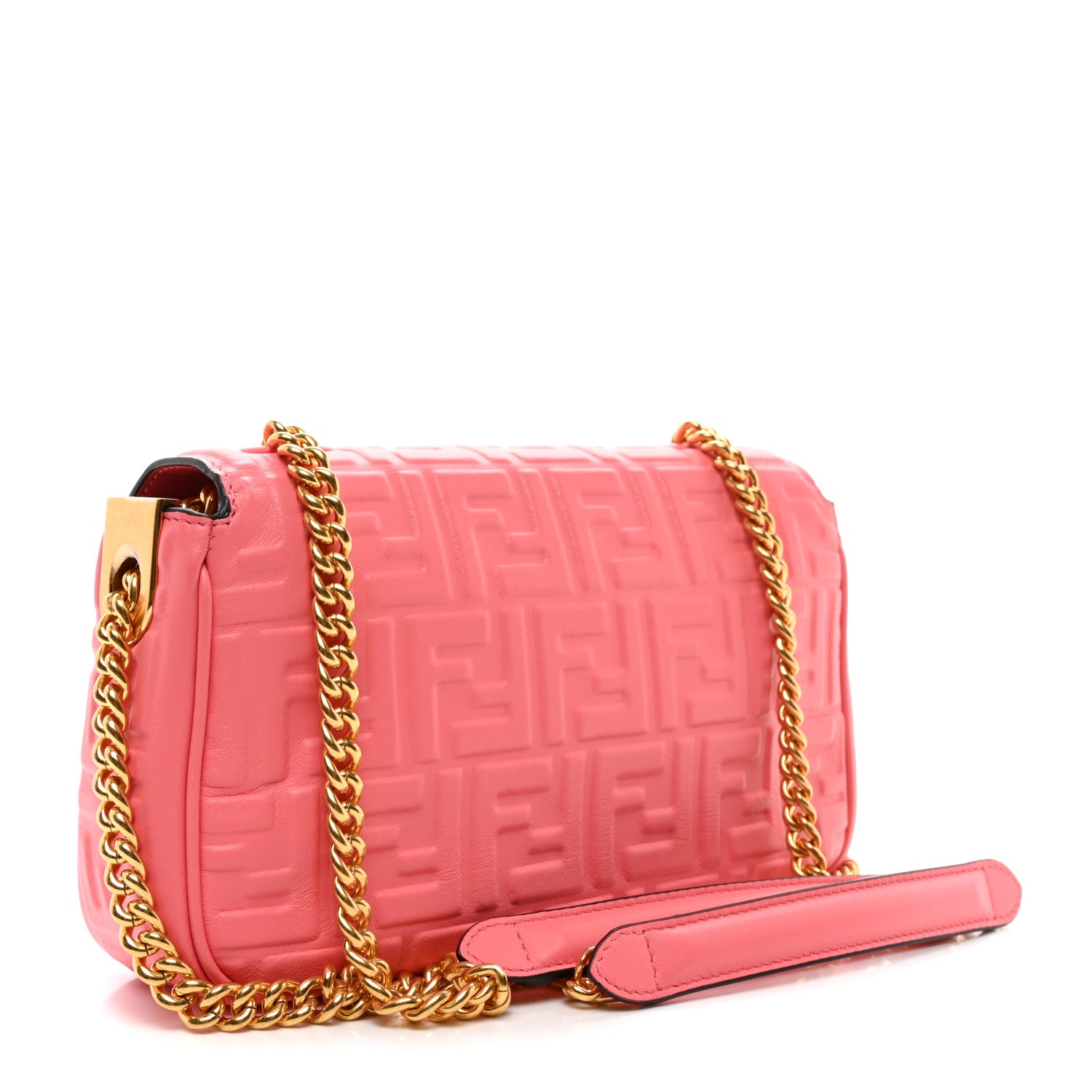 Fendi Nappa Small FF Embossed Midi Chain Baguette Pink Dalia 3 of 10