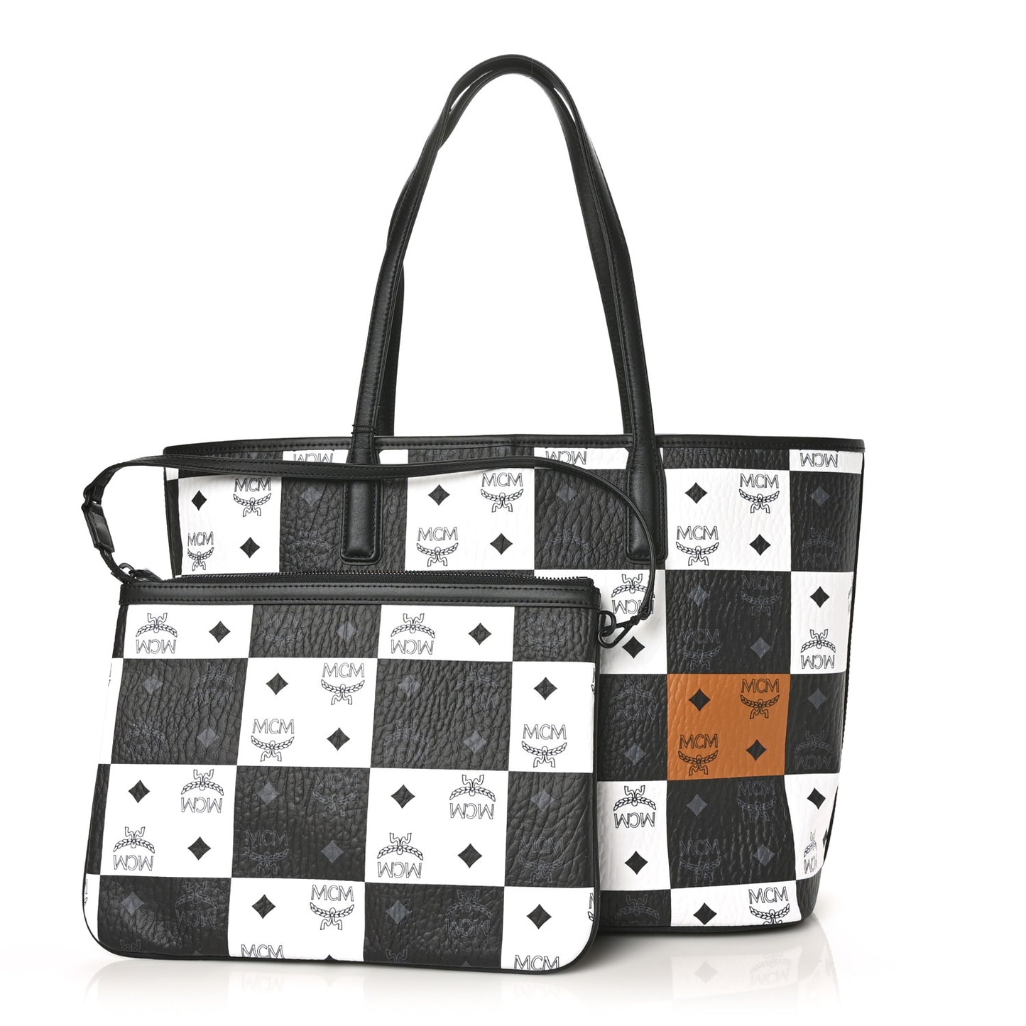 Checkerboard Visetos Medium Aren Shopper Tote Black White