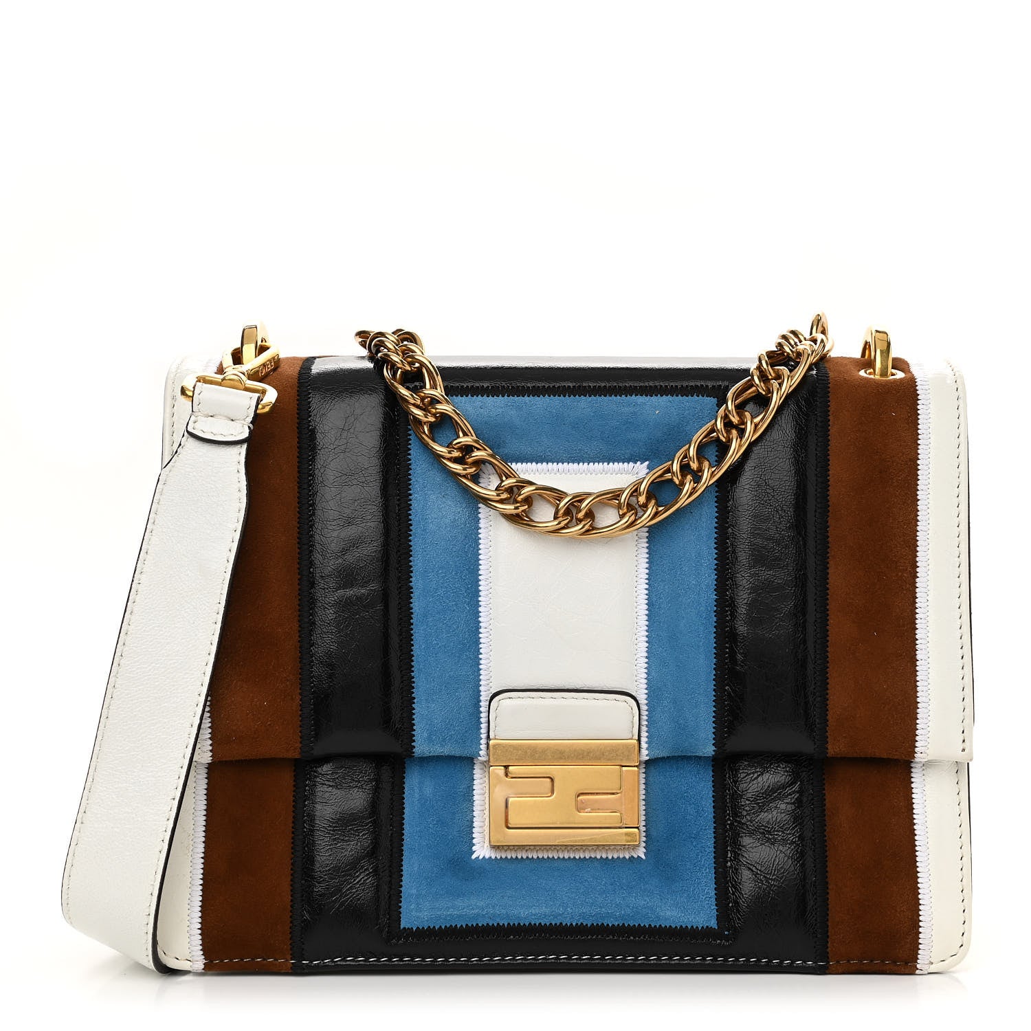 Fendi Agnello Old Shine Chamois F is Fendi Embossed Kan U Shoulder Bag White Nebula Multicolor 1 of 13