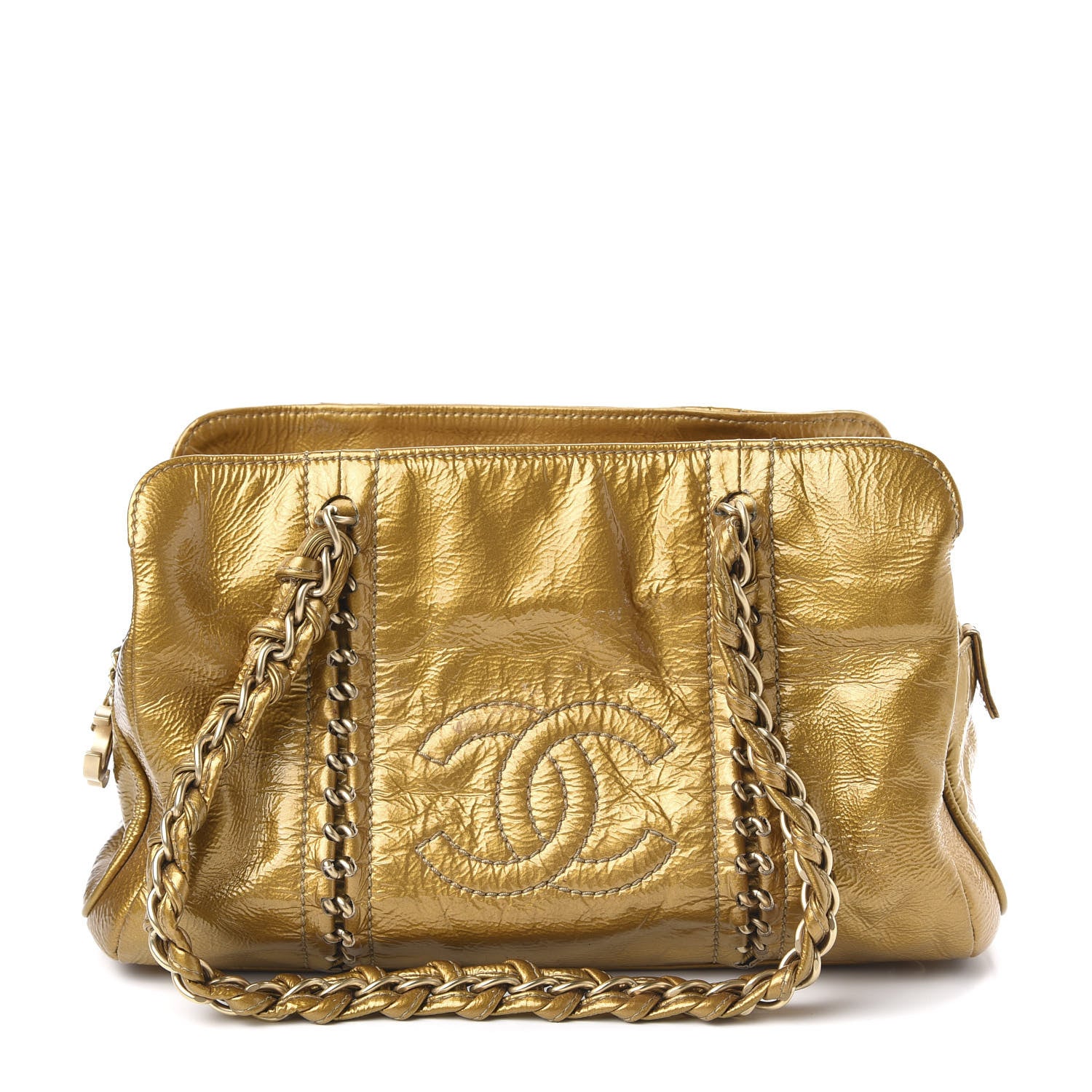 Chanel Crinkled Patent Modern Chain Tote Gold 1 of 12