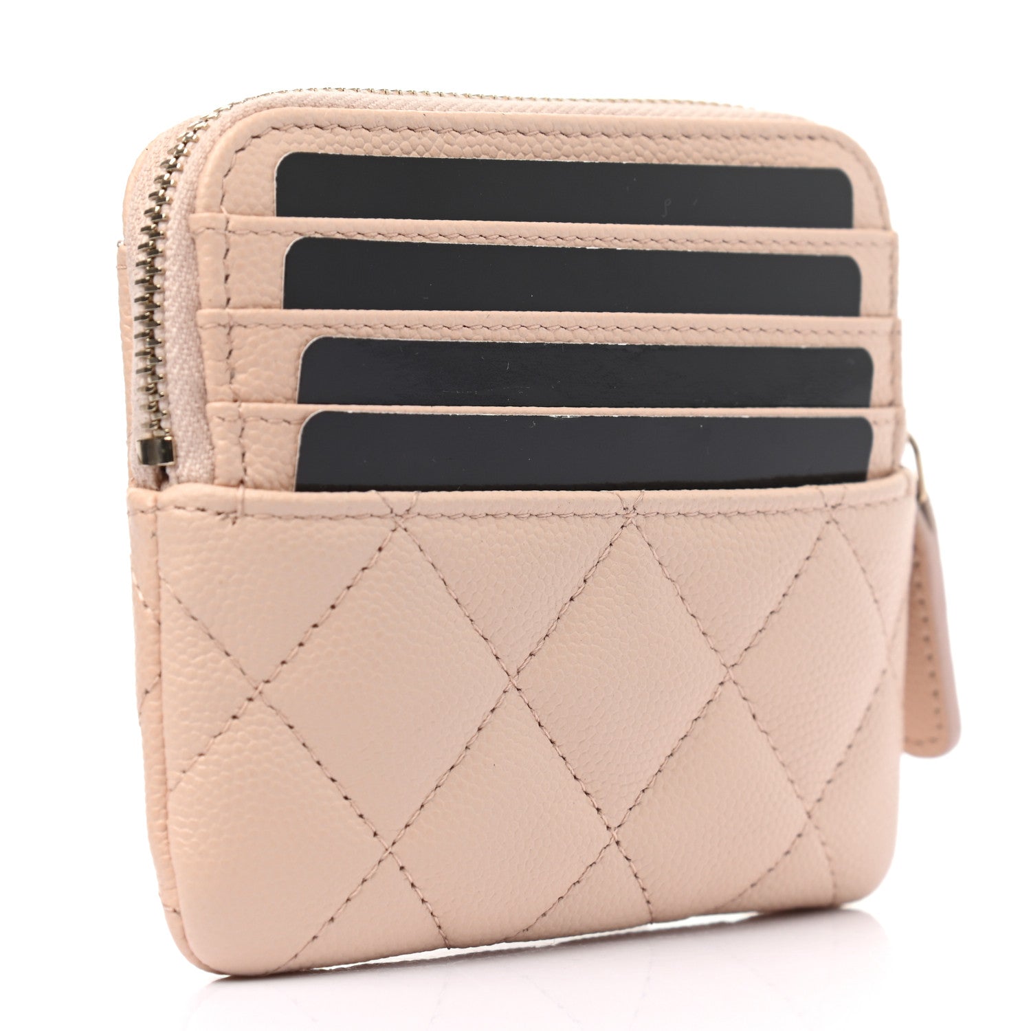 Chanel Caviar Quilted Zip Card Holder Wallet Light Beige 3 of 6