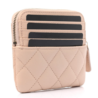 Chanel Caviar Quilted Zip Card Holder Wallet Light Beige 3 of 6