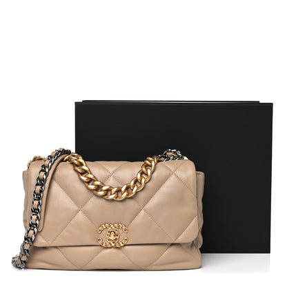 Chanel Lambskin Quilted Large Chanel 19 Flap Beige 10 of 10