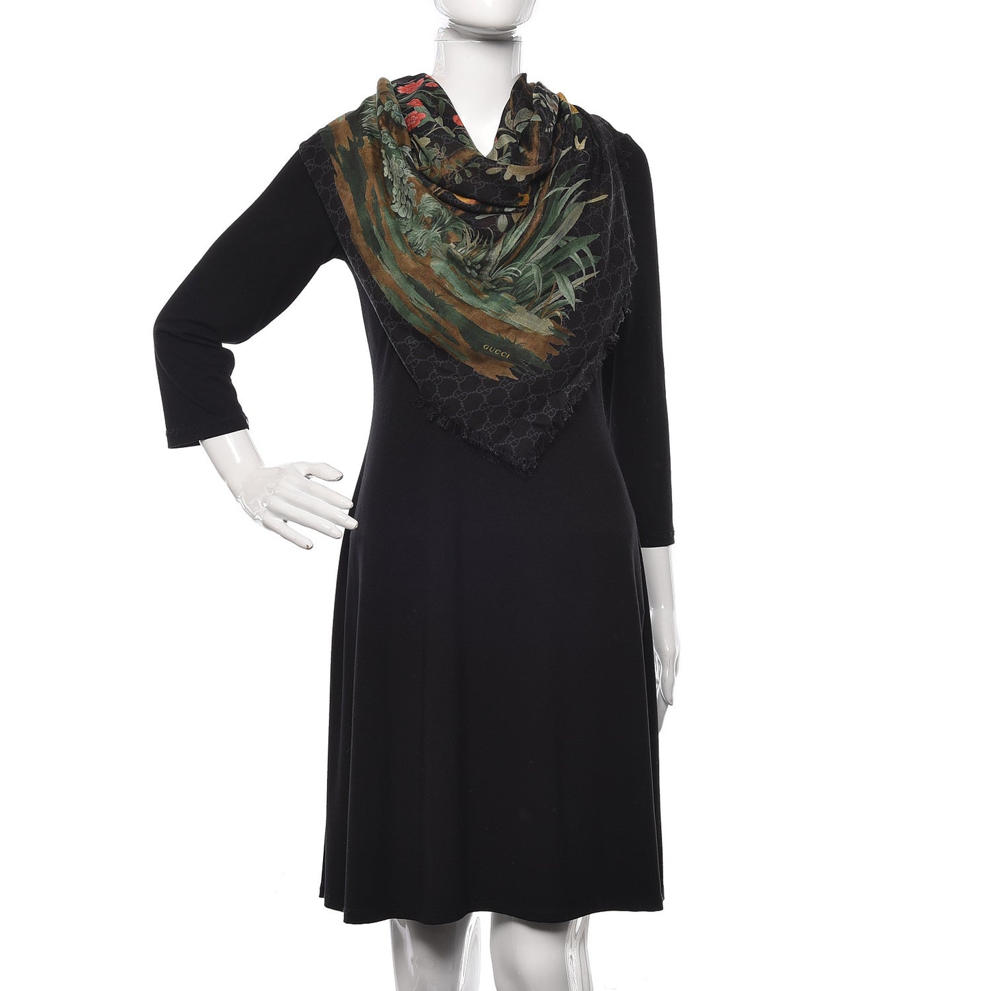 Modal Silk GG Monogram GG Tian Square Shawl Black Medium Grey