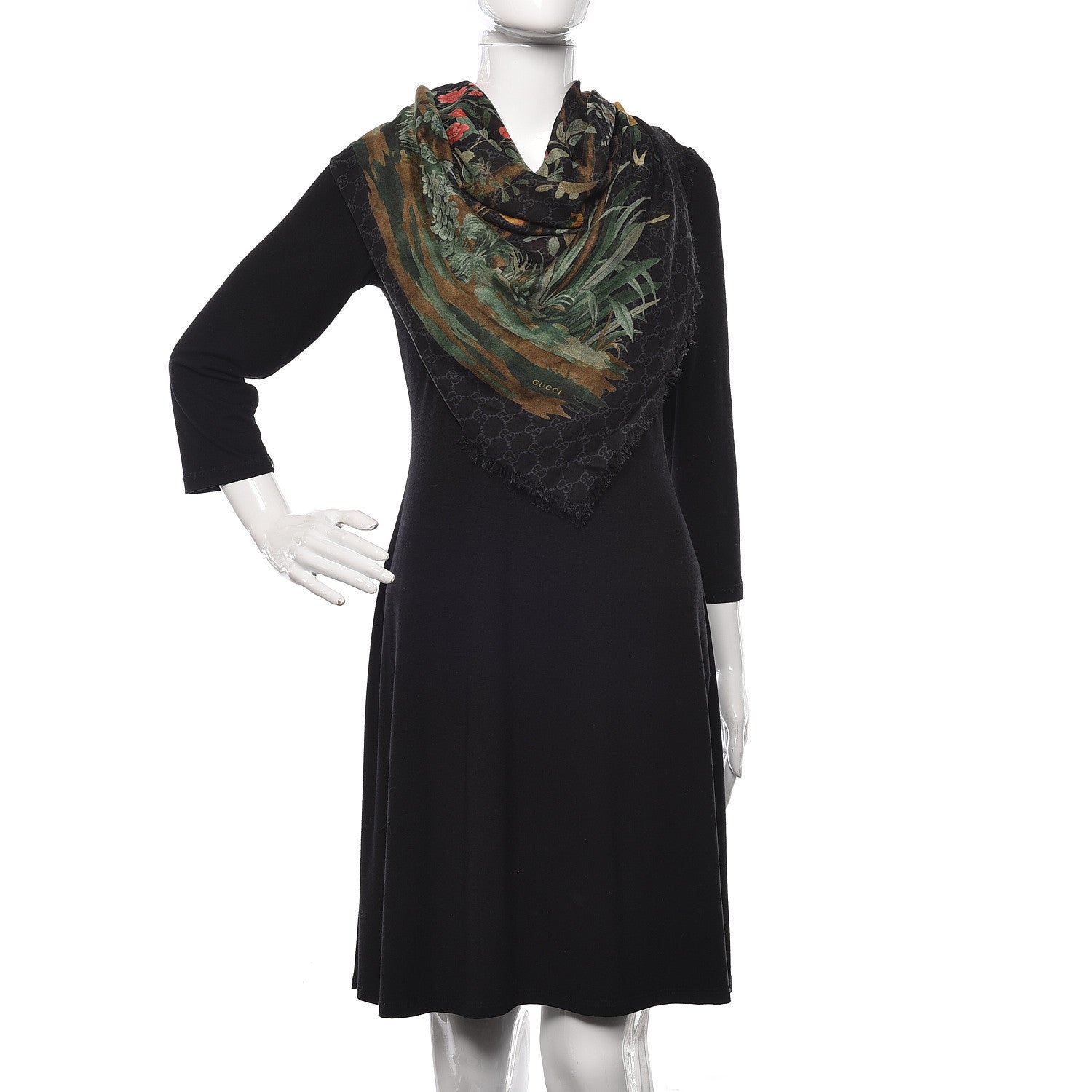Gucci Modal Silk GG Monogram GG Tian Square Shawl Black Medium Grey 2 of 4