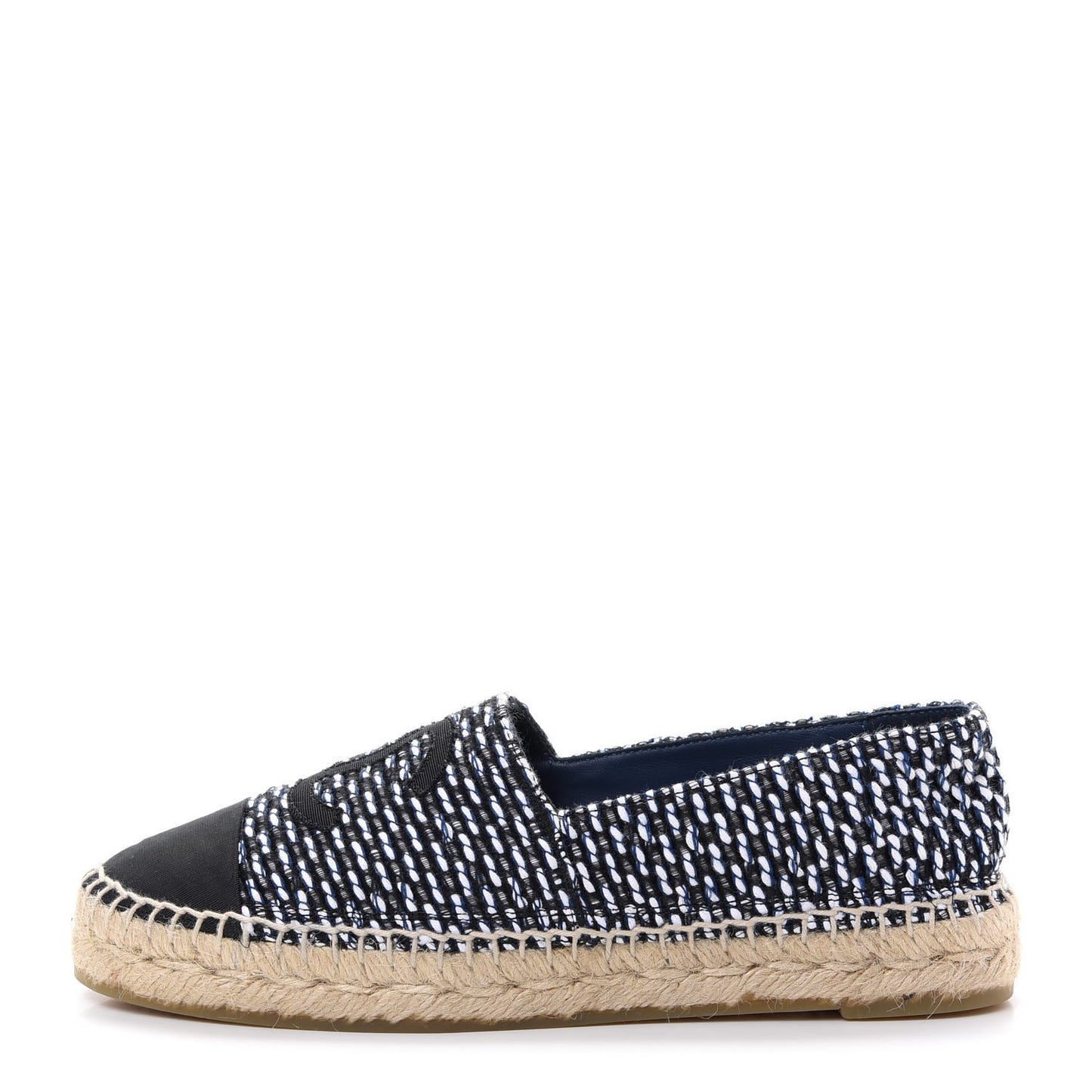 Tweed Grosgrain CC Espadrilles 38 Black Navy White