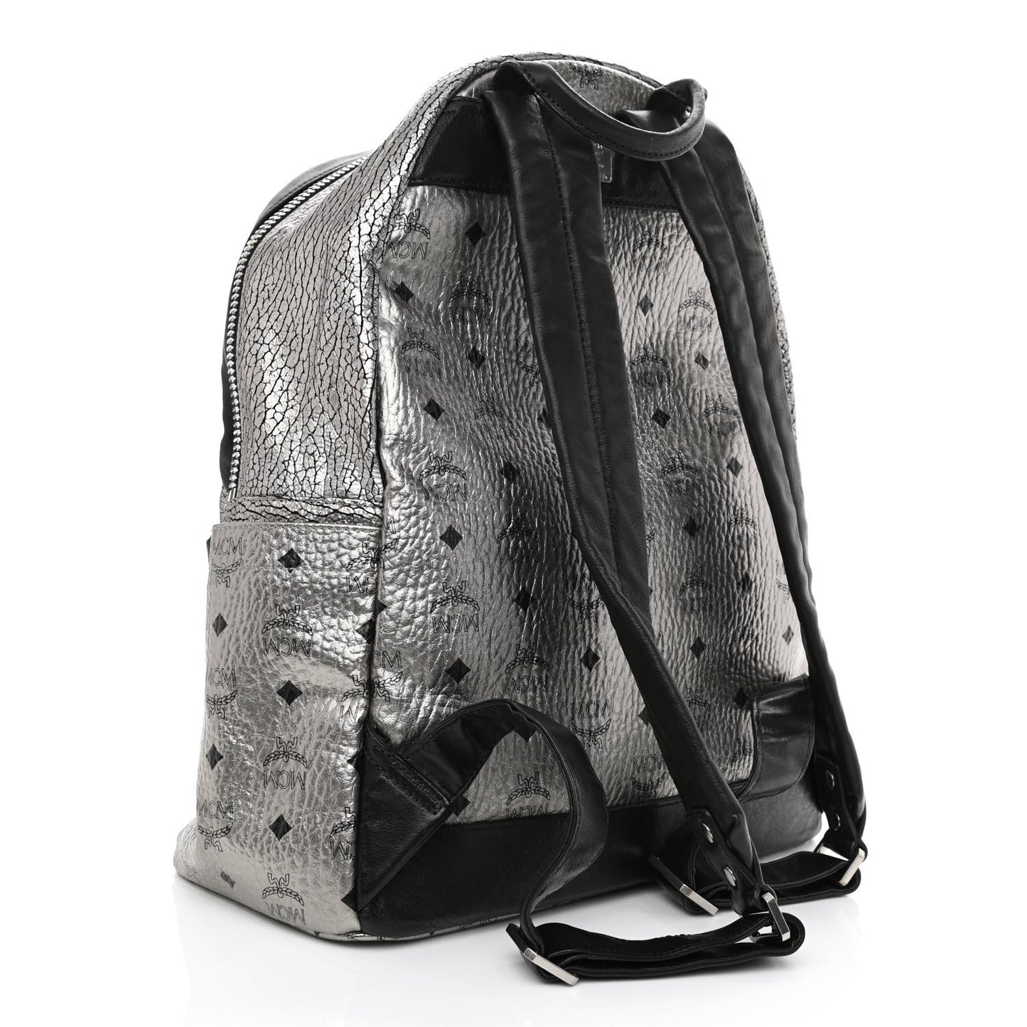 Metallic Visetos Medium Fox Fur Insignia Side Stud Stark Backpack Silver Black
