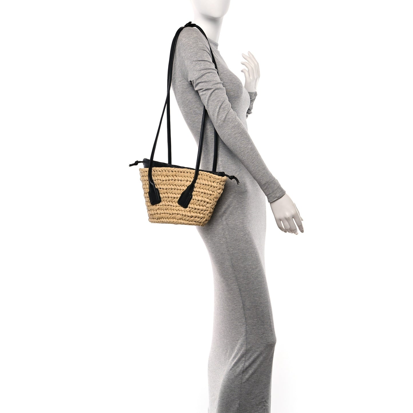 Raffia Calfskin Small Arco Basket Black