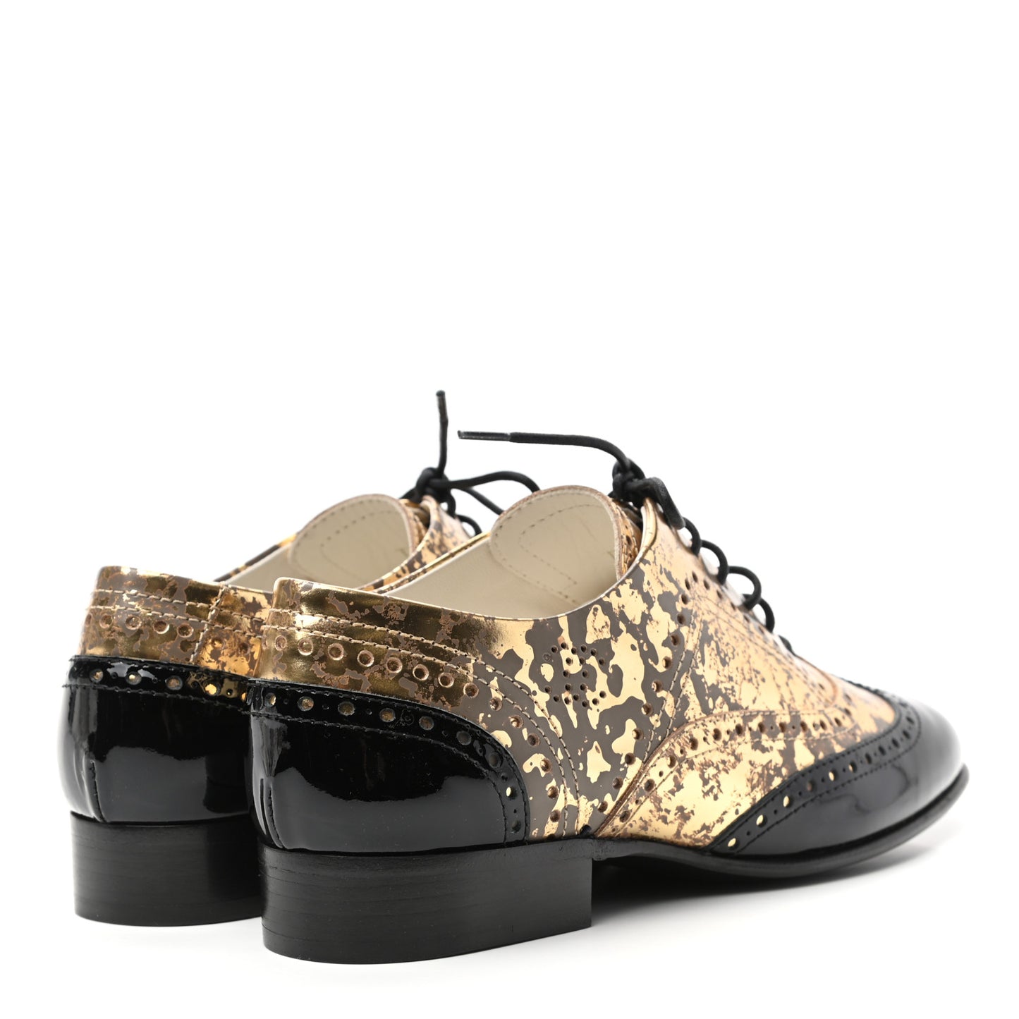Fantasy Patent Calfskin Lace Up Oxfords 38 Gold Black
