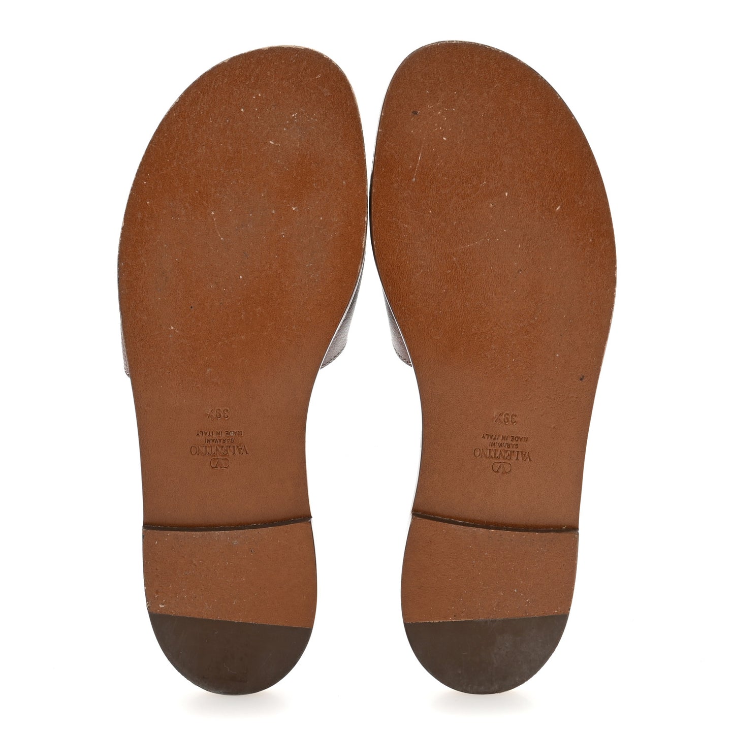 Grainy Cowhide Vlogo Flat Slide Sandals 39.5 Cuoio