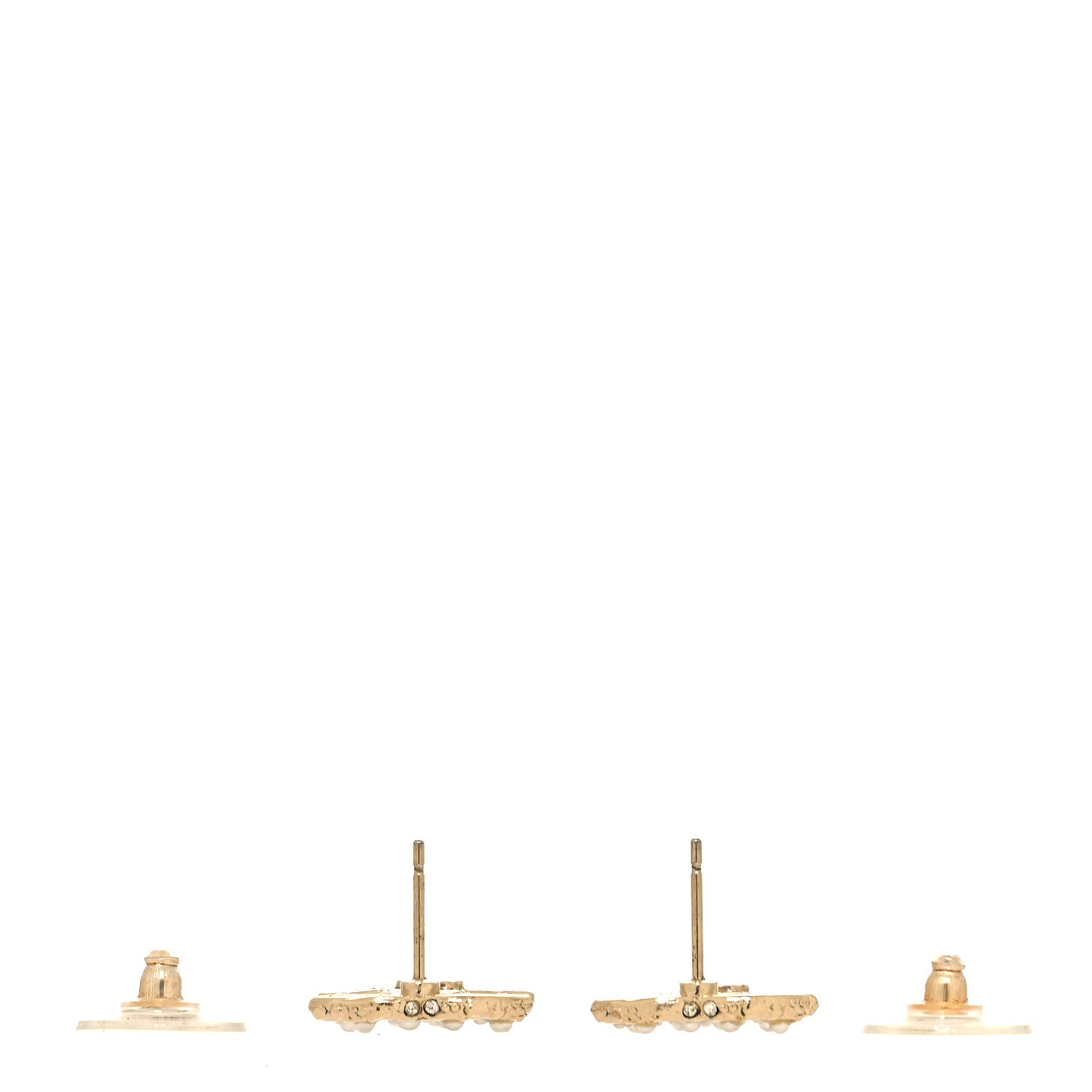 Metal Graduated Pearl Crystal CC Earrings Light Gold