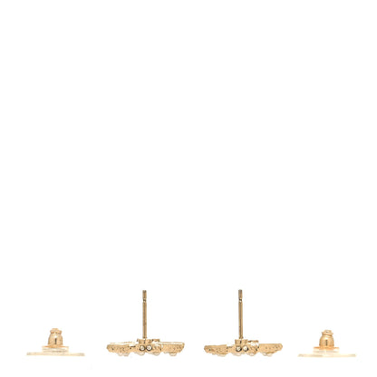 Chanel Metal Graduated Pearl Crystal CC Earrings Light Gold 3 of 5