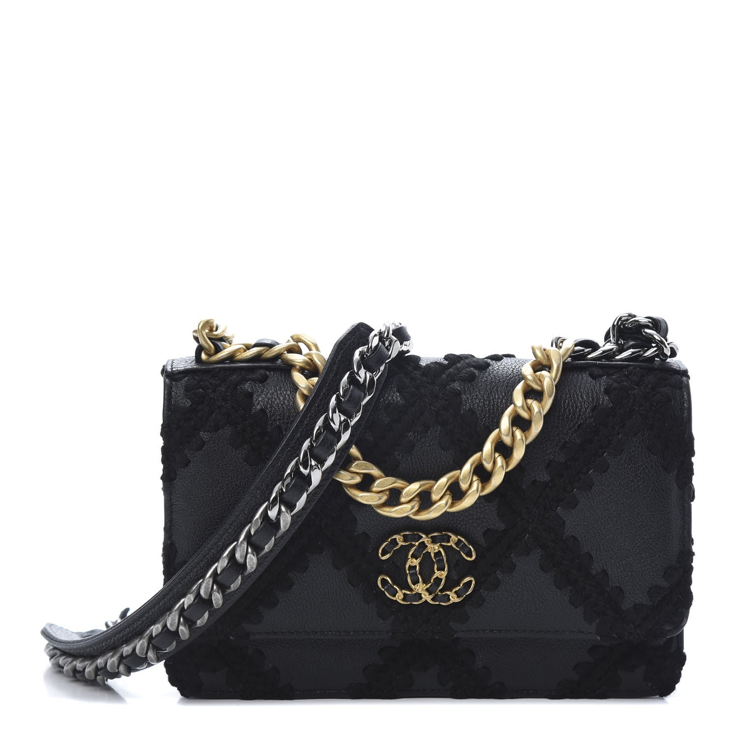 Chanel Calfskin Crochet 19 Wallet On Chain WOC Black 1 of 13