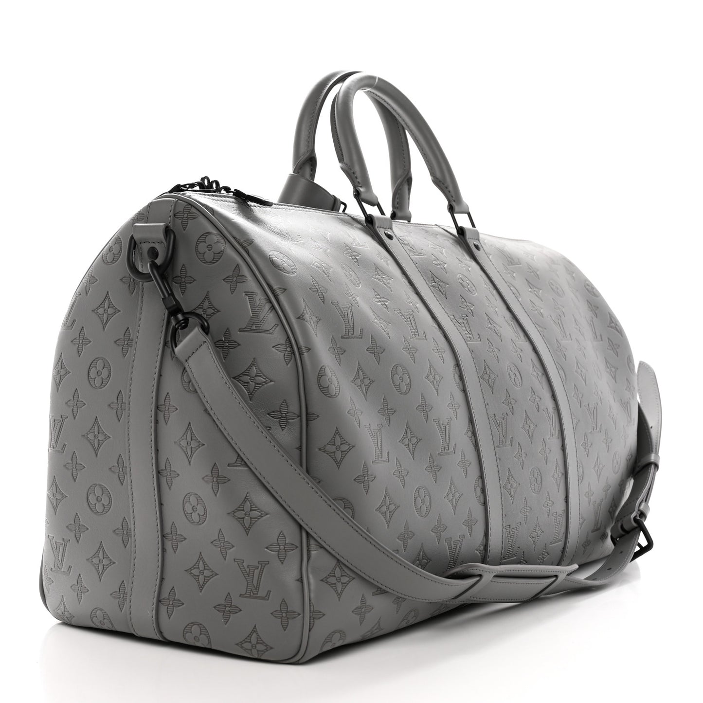 Calfskin Monogram Shadow Keepall Bandouliere 50 Anthracite Gray