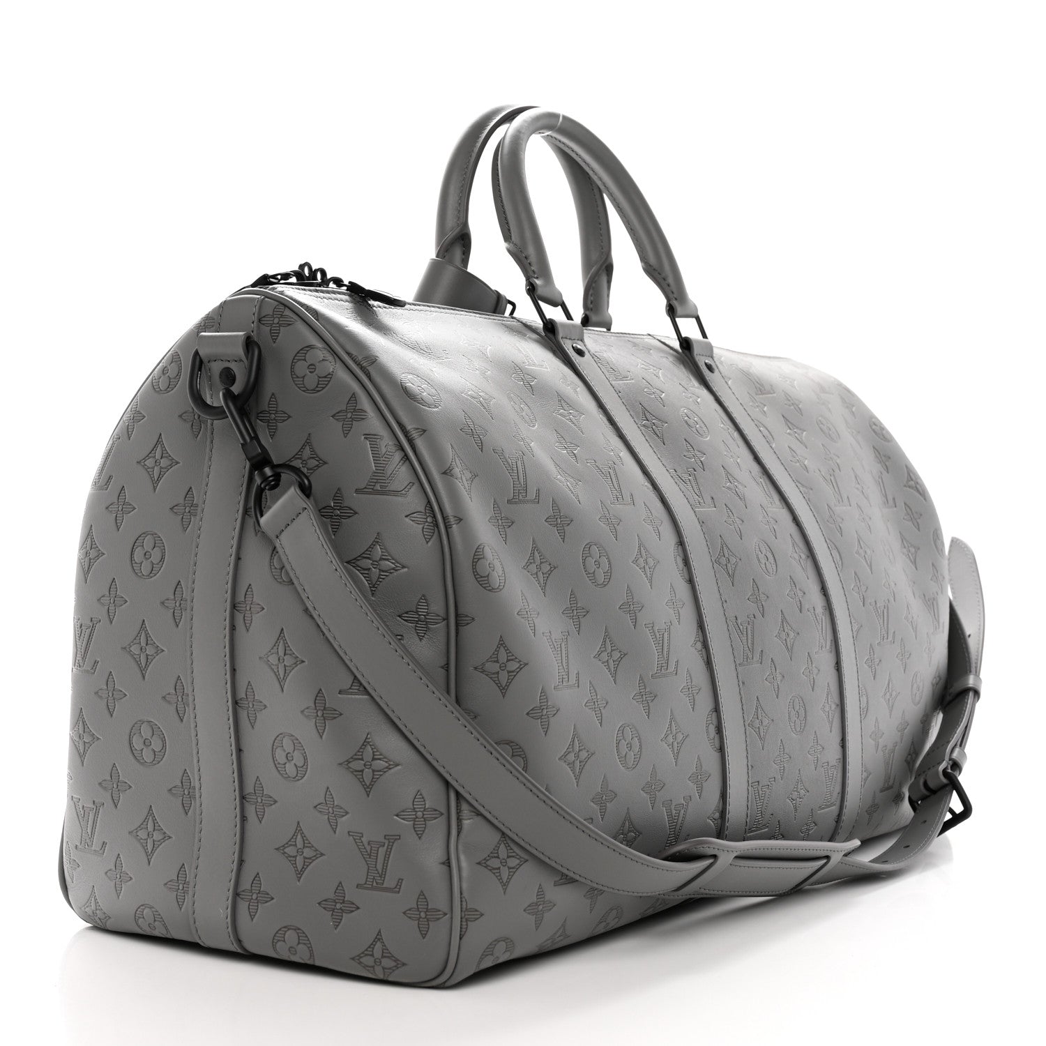 Louis Vuitton Calfskin Monogram Shadow Keepall Bandouliere 50 Anthracite Gray 2 of 12