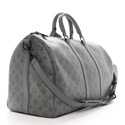 Louis Vuitton Calfskin Monogram Shadow Keepall Bandouliere 50 Anthracite Gray 2 of 12