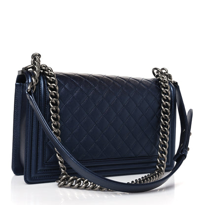 Chanel Metallic Caviar Quilted New Medium Boy Flap Navy 3 of 10