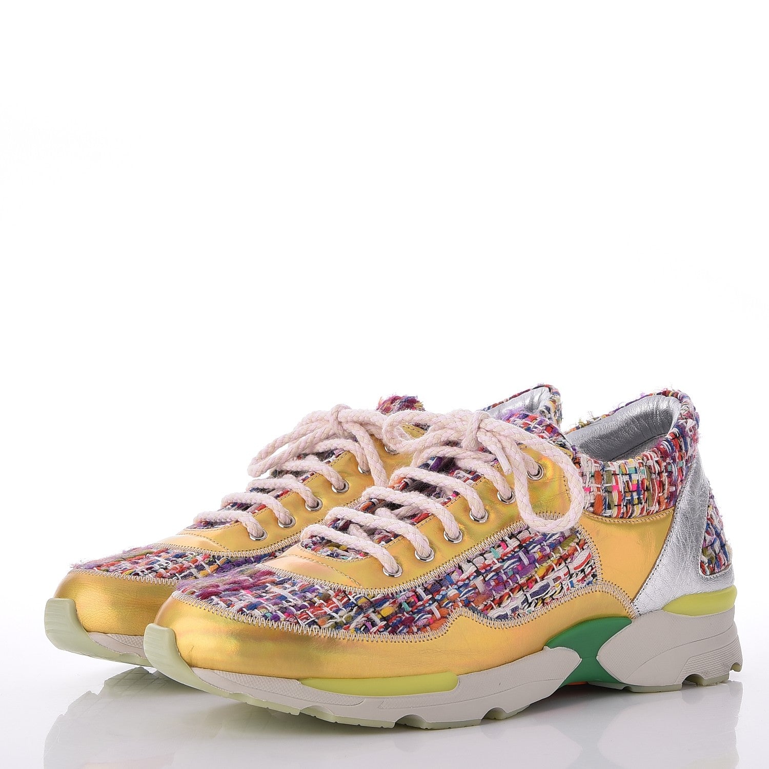 Chanel Tweed Lambskin Runway Sneakers 38.5 Silver Multicolor 3 of 8