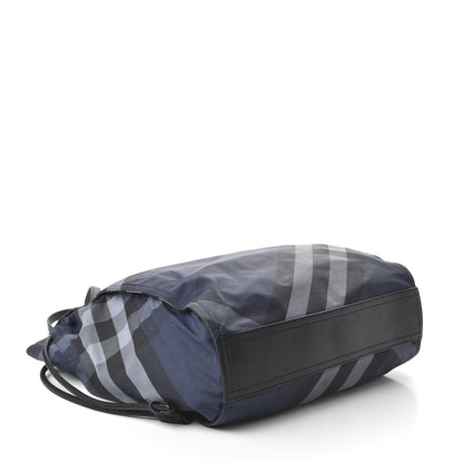 Burberry Nylon Check Small Buckleigh Packable Tote Navy Blue 4 of 9