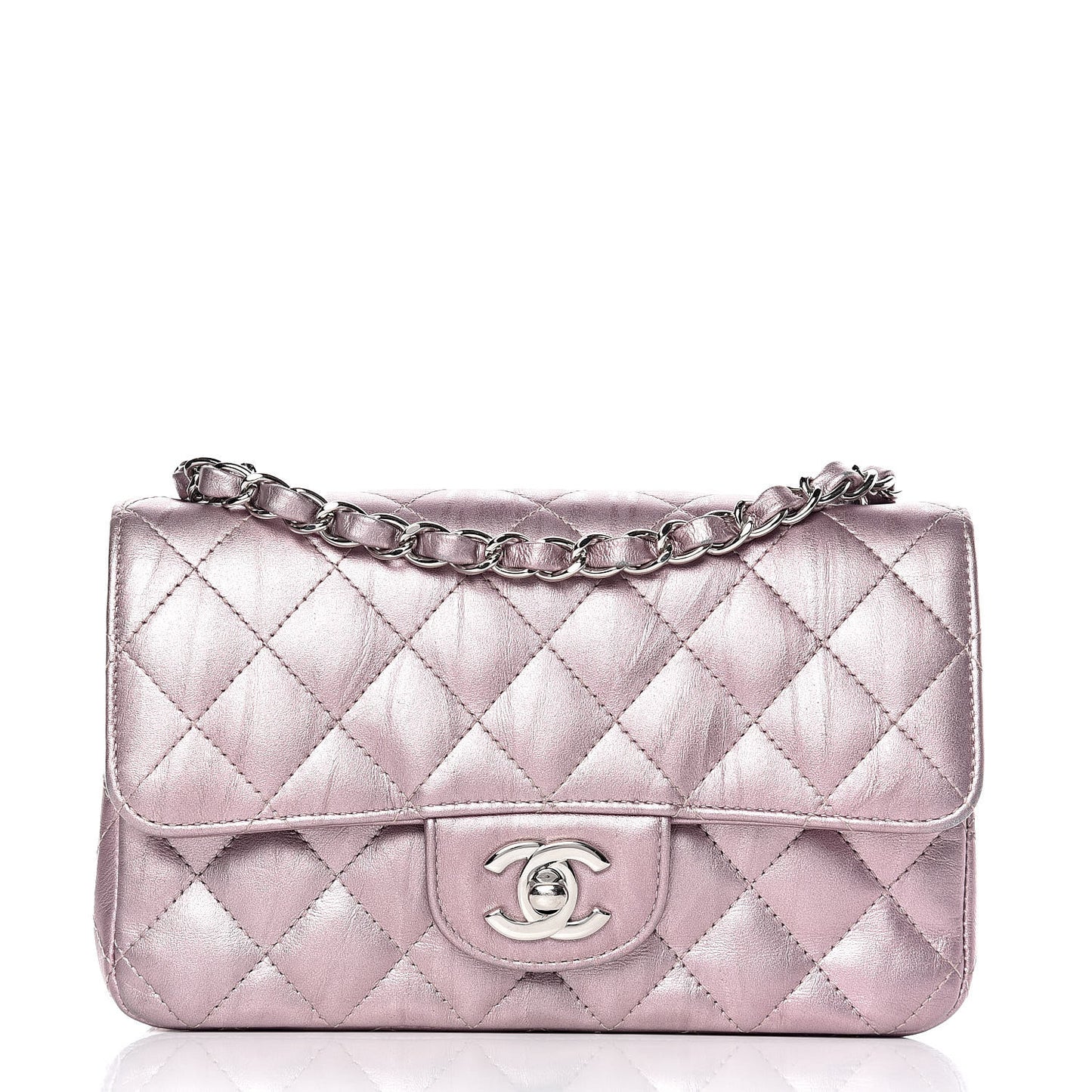 Metallic Calfskin Quilted Mini Rectangular Flap Pink