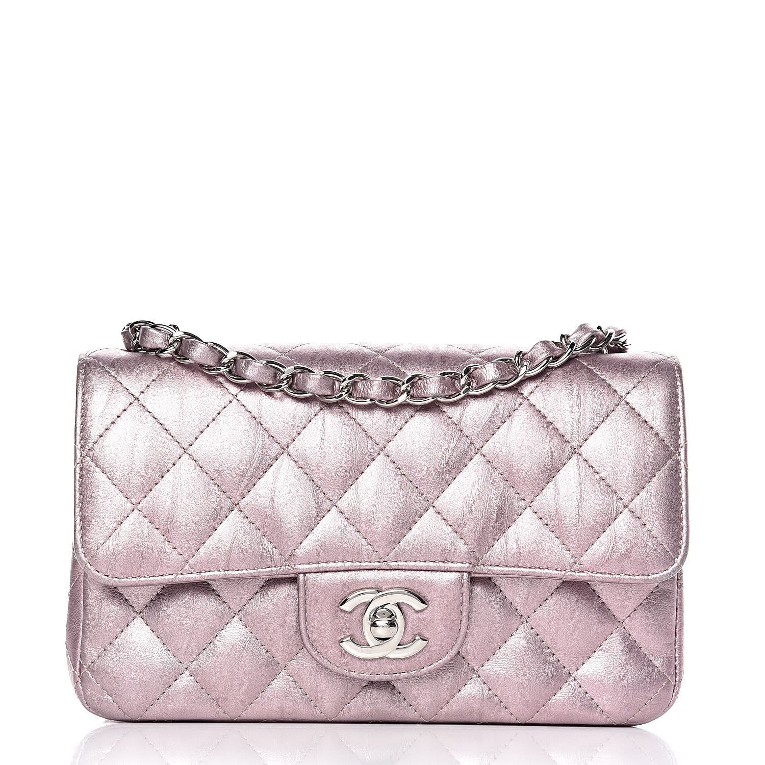Chanel Metallic Calfskin Quilted Mini Rectangular Flap Pink 1 of 13