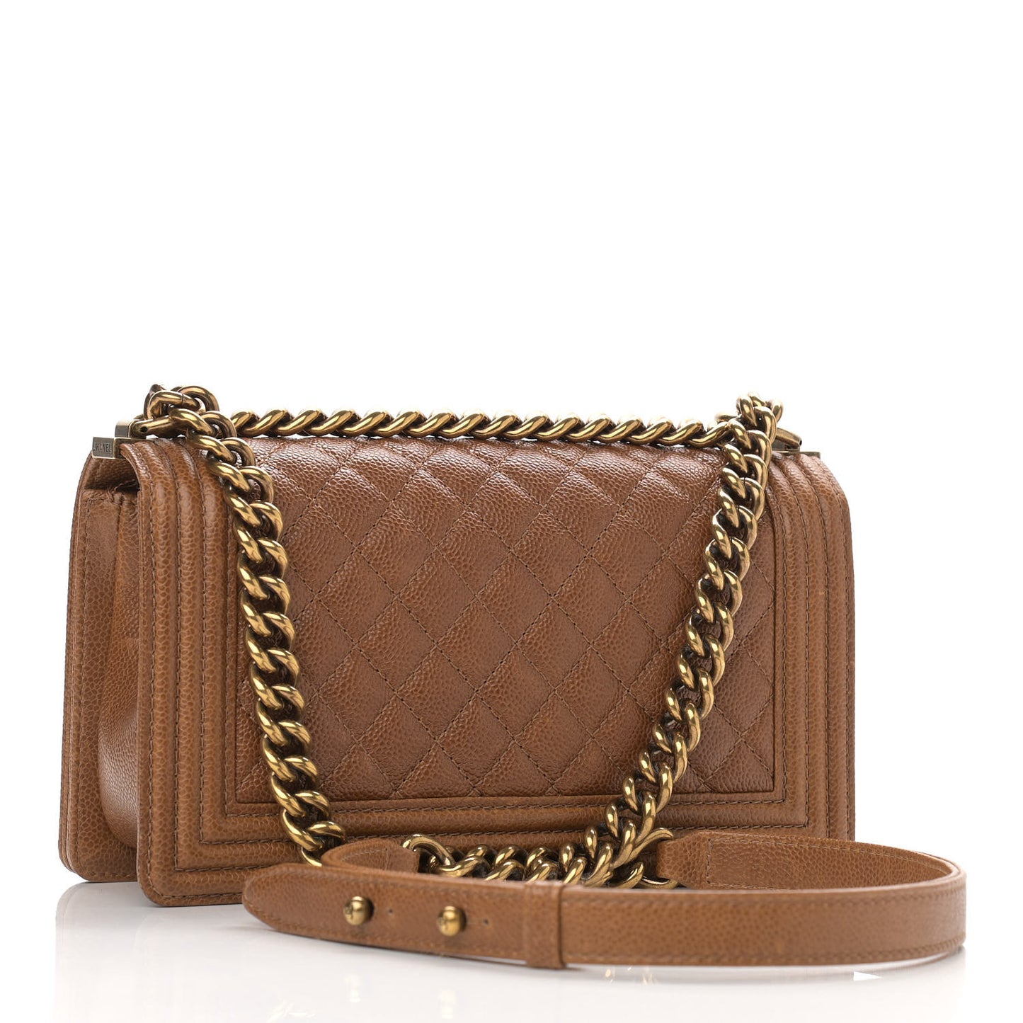 Caviar Quilted Medium Boy Flap Light Brown