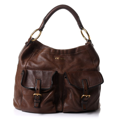 Prada Cervo Antik Front Pocket Hobo Cacao 1 of 14