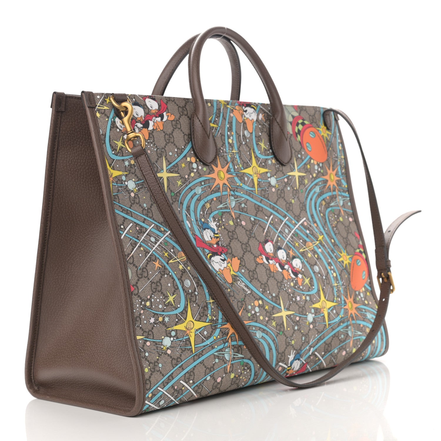Gucci X DISNEY GG Supreme Monogram Donald Duck Retro Interlocking G Shopping Tote Beige Multicolor New Acero 2 of 9
