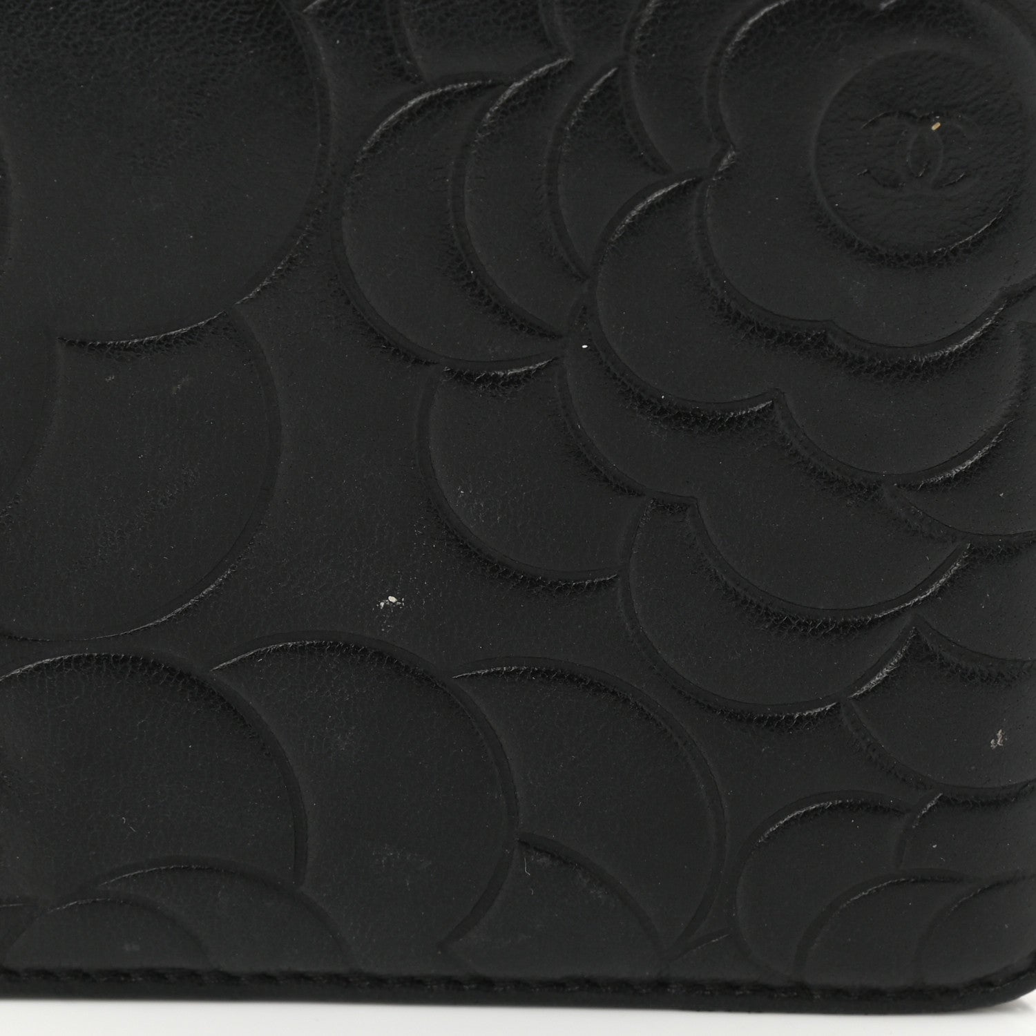 Chanel Lambskin Camellia Embossed Yen Wallet Black Beige 9 of 12