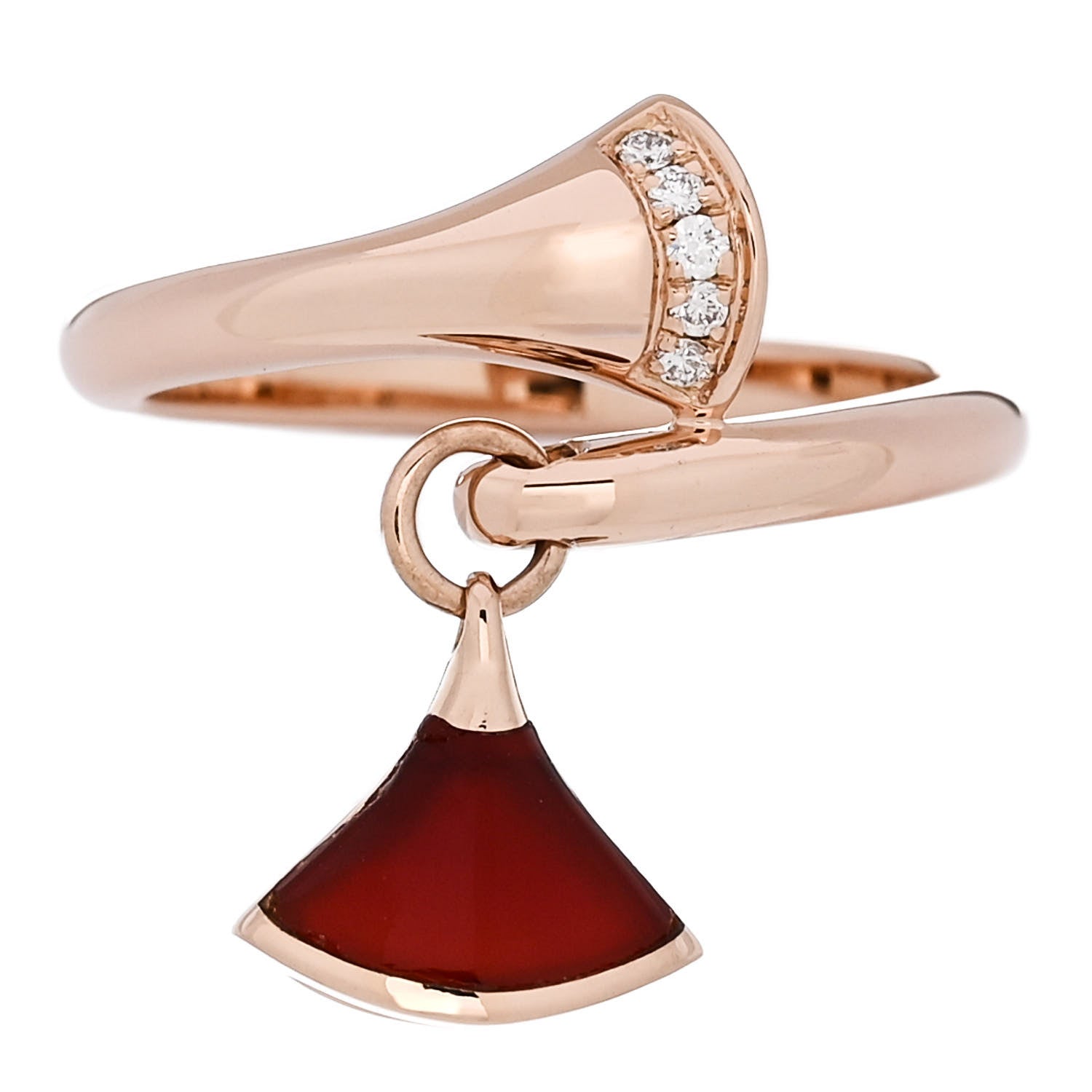 Bulgari 18K Rose Gold Diamond Carnelian Divas' Dream Charm Ring 51 5.75 1 of 5