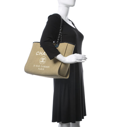 Chanel Canvas Small Deauville Tote Beige Black 2 of 13