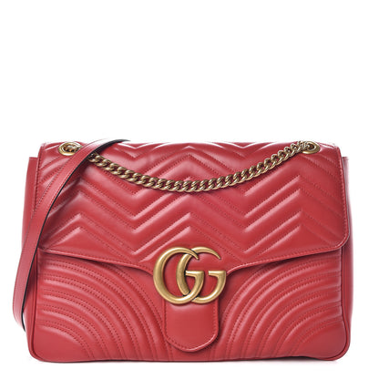Gucci Calfskin Matelasse Large GG Marmont Shoulder Bag Hibiscus Red 1 of 9
