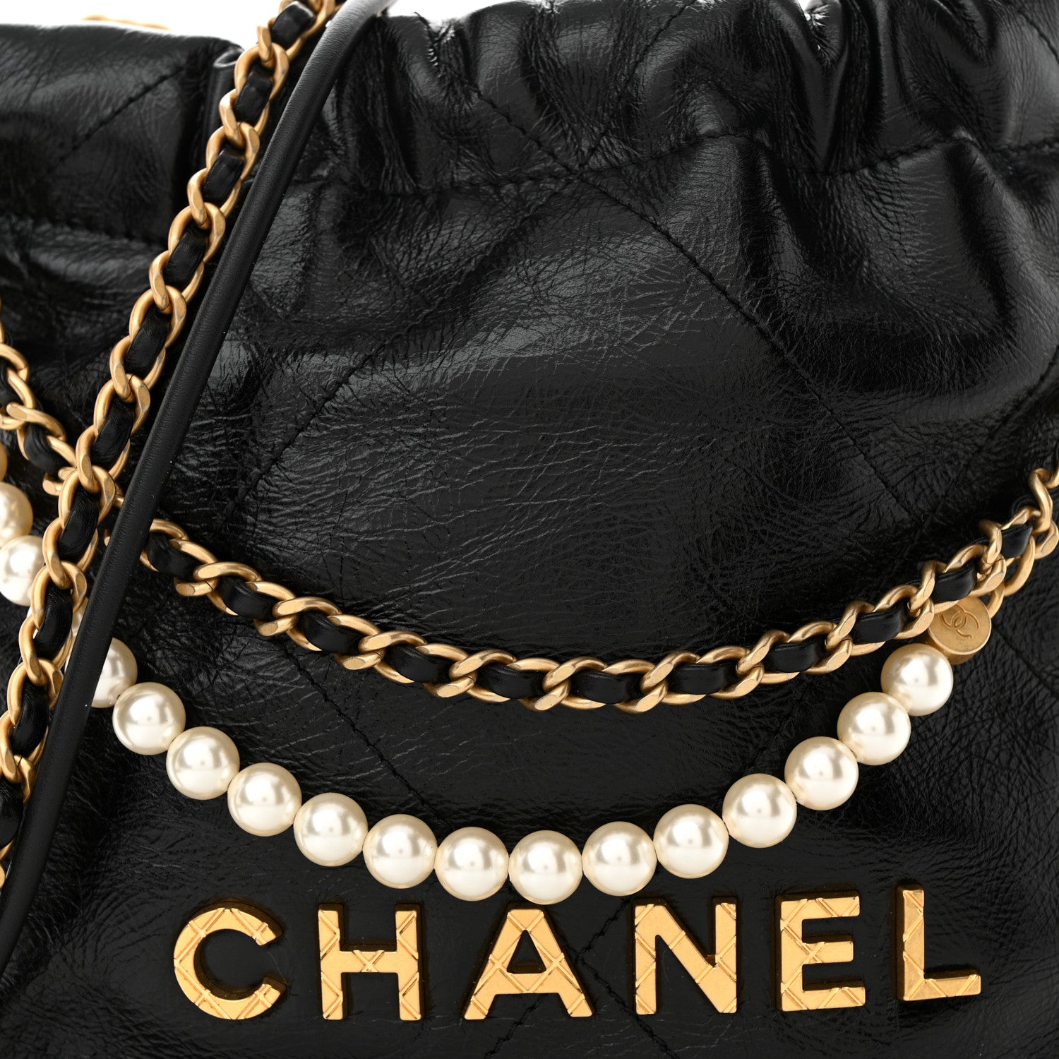 Chanel Shiny Crumpled Calfskin Quilted Pearl Mini Chanel 22 Black 8 of 11