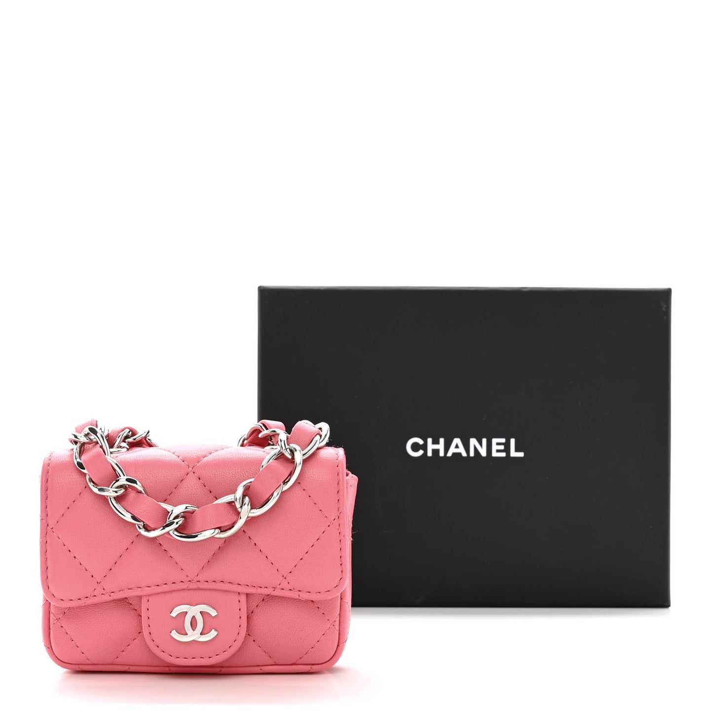 Lambskin Quilted Mini Chain Belt Bag Pink