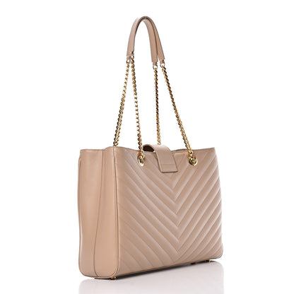 Saint Laurent Grain De Poudre Matelasse Chevron Monogram Shopping Bag Nude Powder 3 of 15